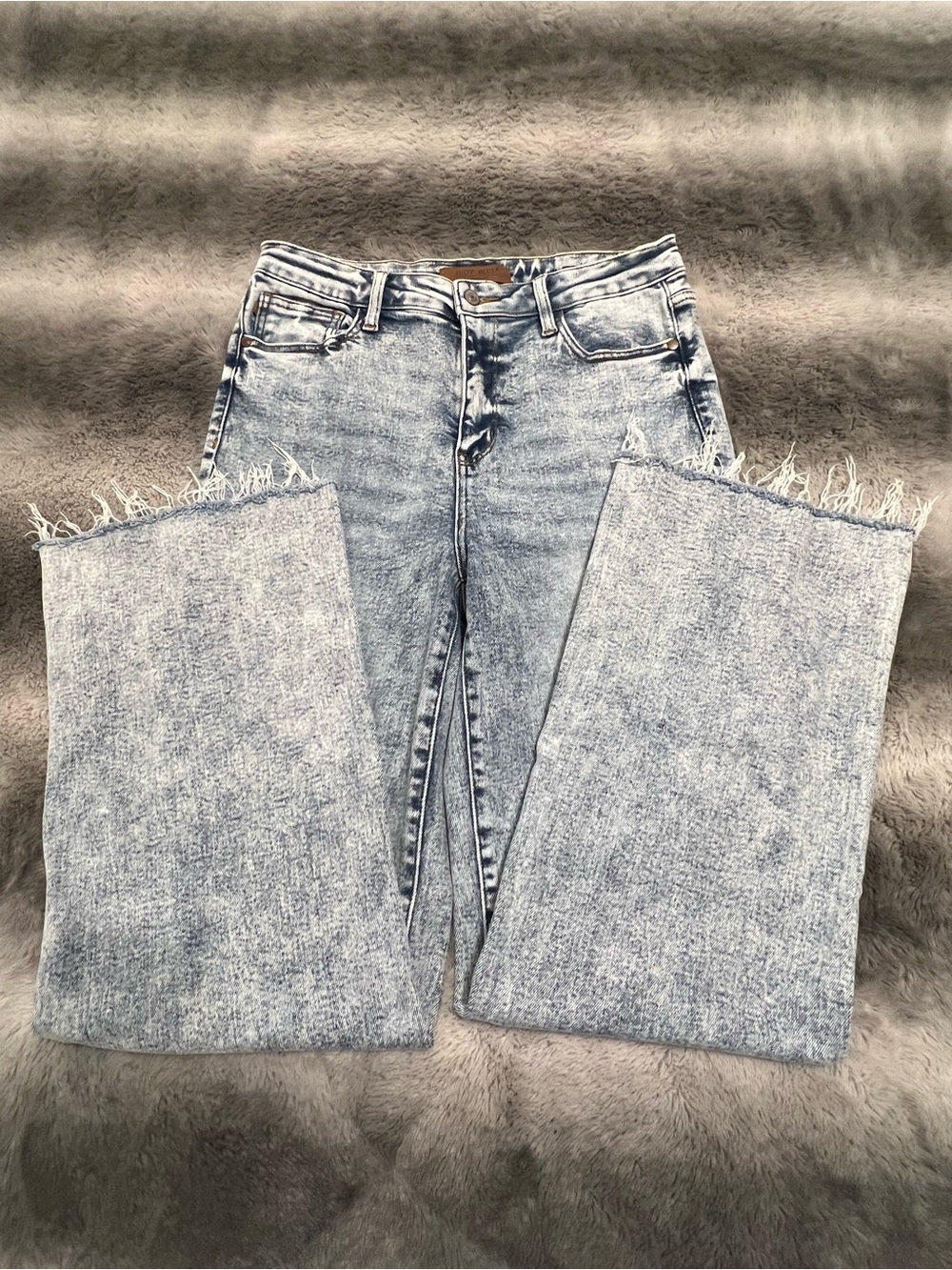 Judy Blue Light Blue Acid Wash Wide Leg Jeans with Frayed Hem